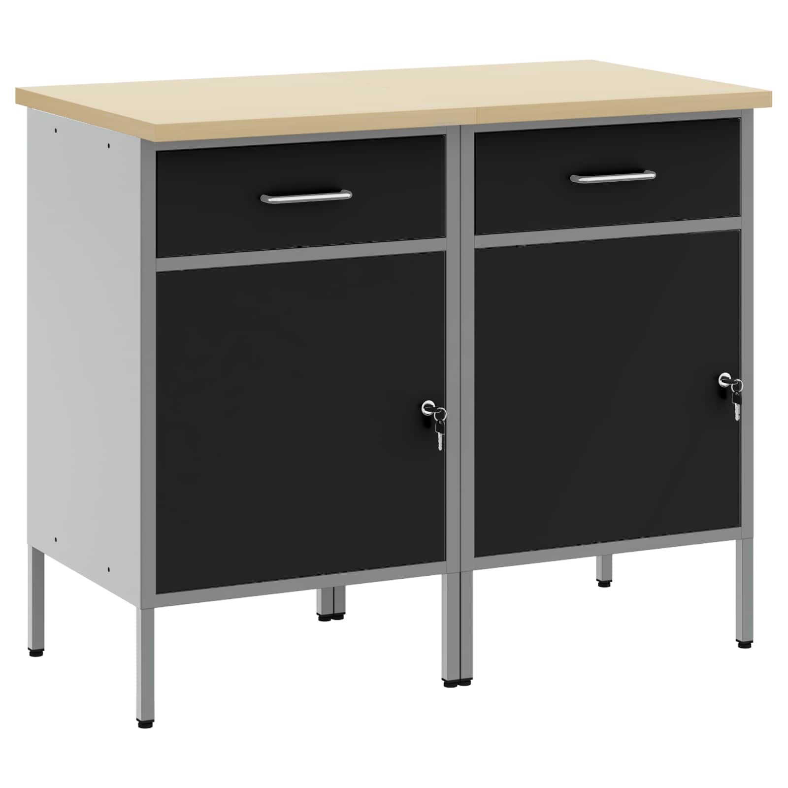 vidaXL Munkaszekrény fiókkal 2 db Fekete és Szürke 100 x 55 x 85 cm