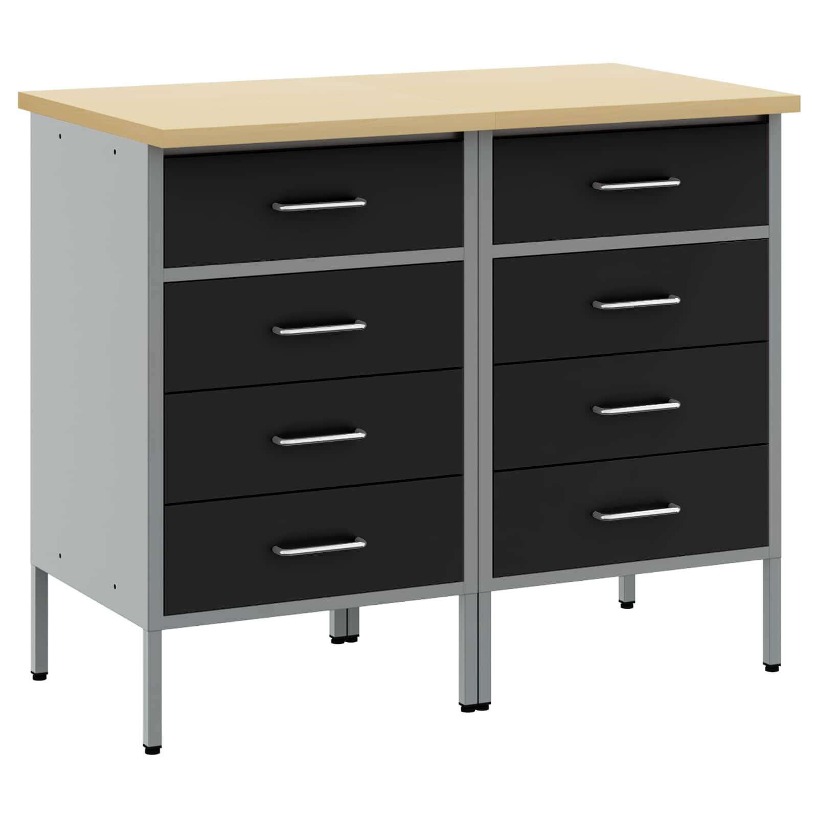 vidaXL Munkaszekrény fiókkal 2 db Fekete és Szürke 100 x 55 x 85 cm