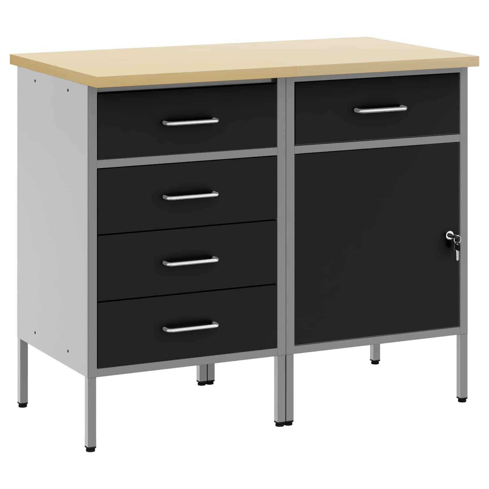 vidaXL Munkaszekrény fiókkal 2 db Fekete és Szürke 100 x 55 x 85 cm