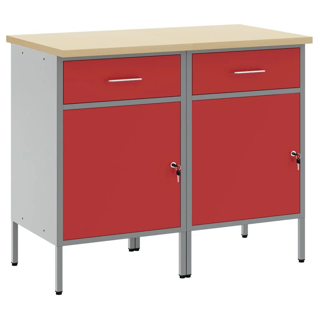 vidaXL Munkaszekrény fiókkal 2 db Piros és Szürke 100 x 55 x 85 cm