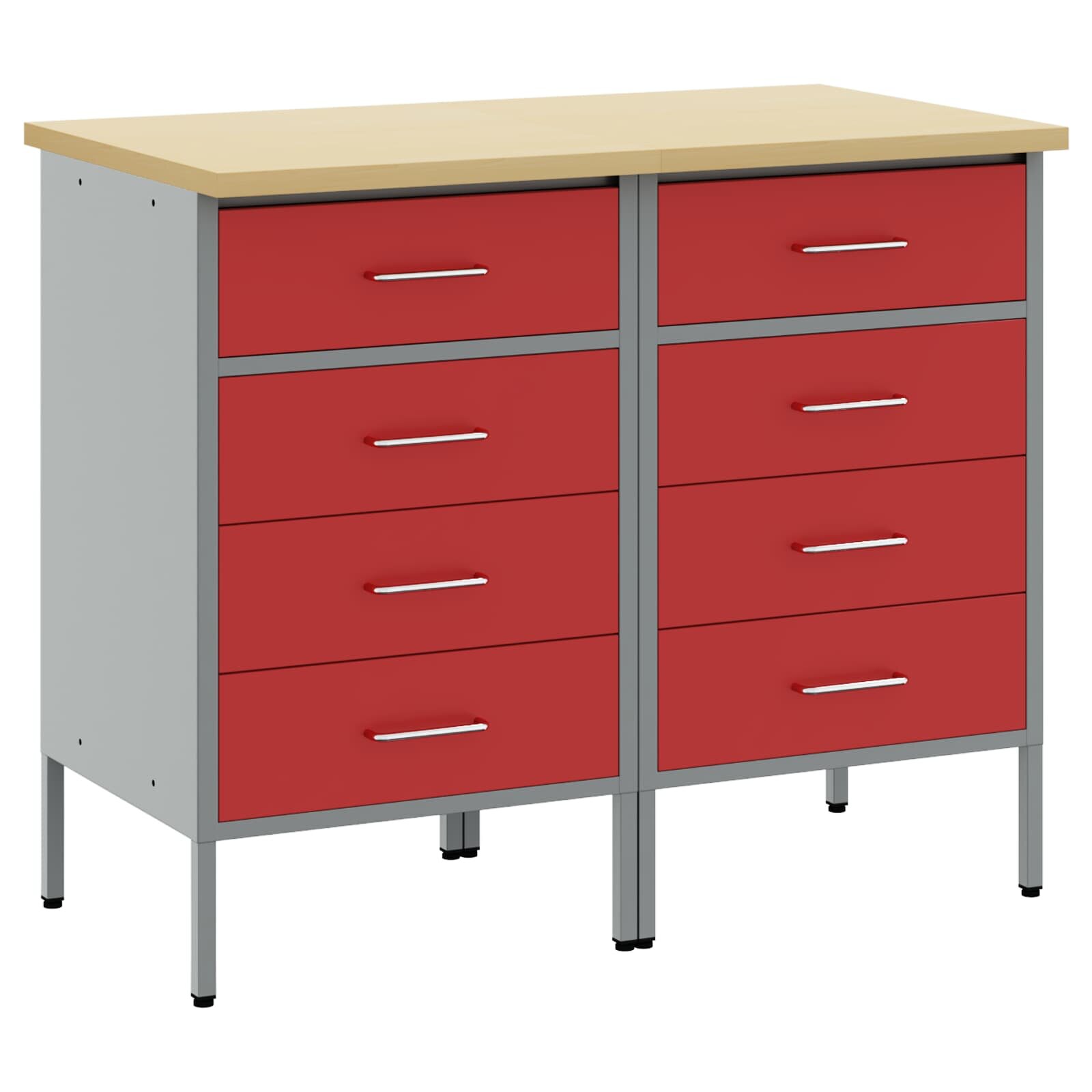 vidaXL Munkaszekrény fiókkal 2 db Piros és Szürke 100 x 55 x 85 cm