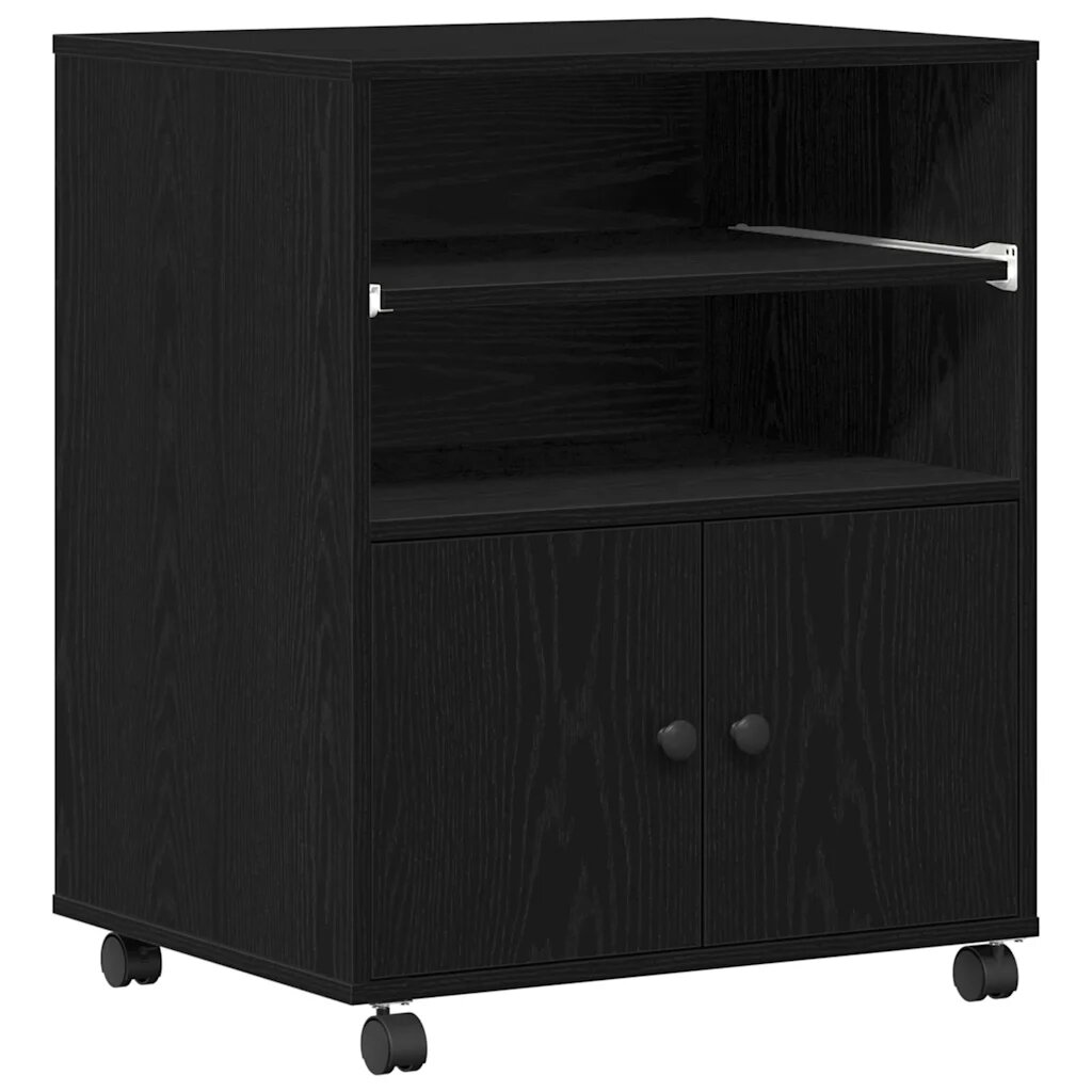 vidaXL Nyomtatóállvány Fekete Tölgy 60 x 48 x 74 cm Szerelt Fa