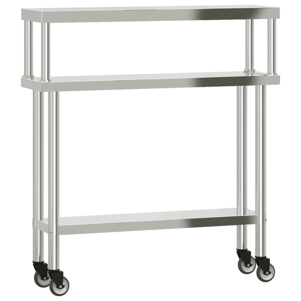 vidaXL rozsdamentes acél felső polcos konyhai munkaasztal 110x30x120cm