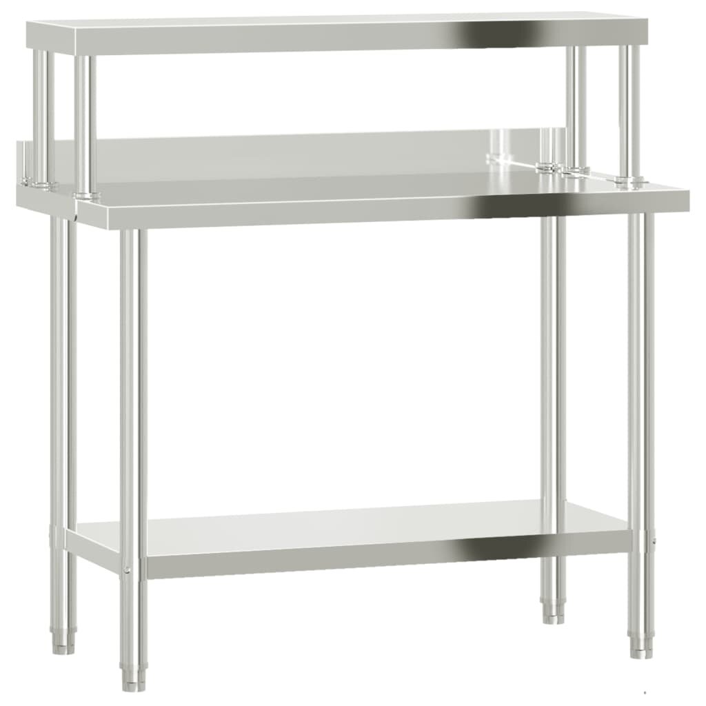 vidaXL rozsdamentes acél felső polcos konyhai munkaasztal 110x55x120cm