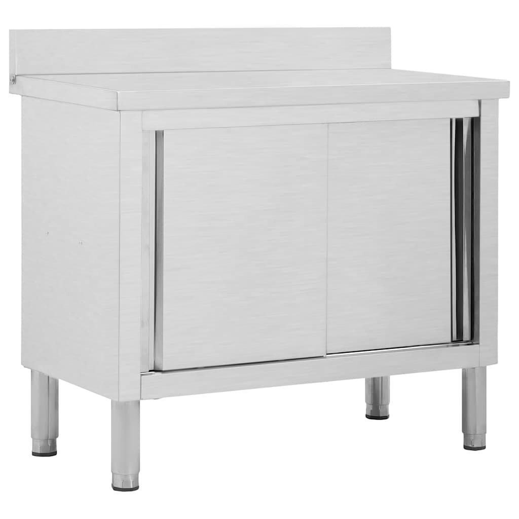 vidaXL rozsdamentes acél munkaasztal tolóajtókkal 100x50x(95-97) cm