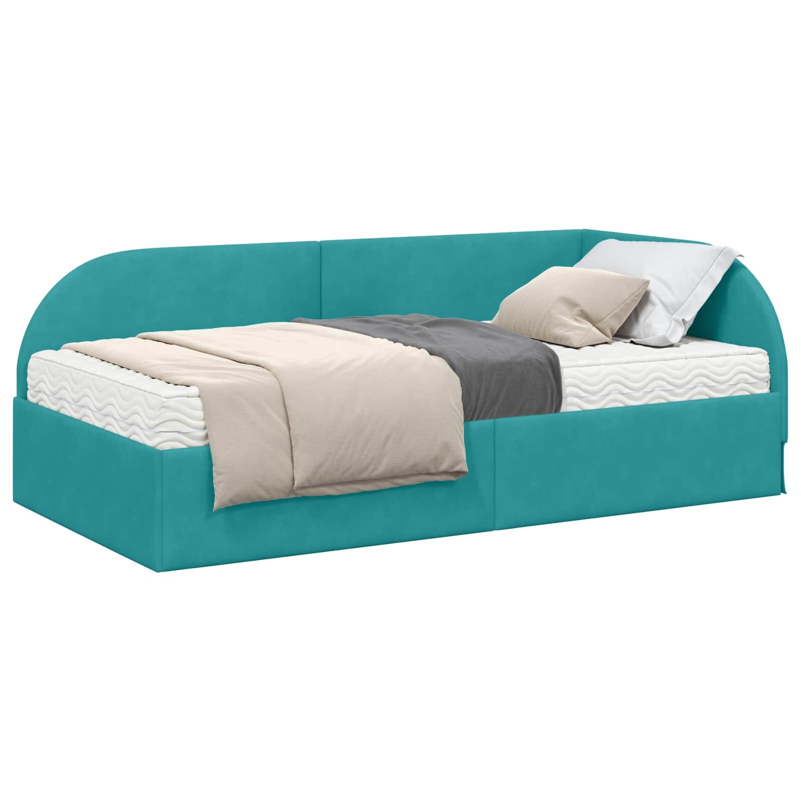 vidaXL Sarok Ágykeret Matraccal 2 db Türkiz 100 x 200 cm Bársony
