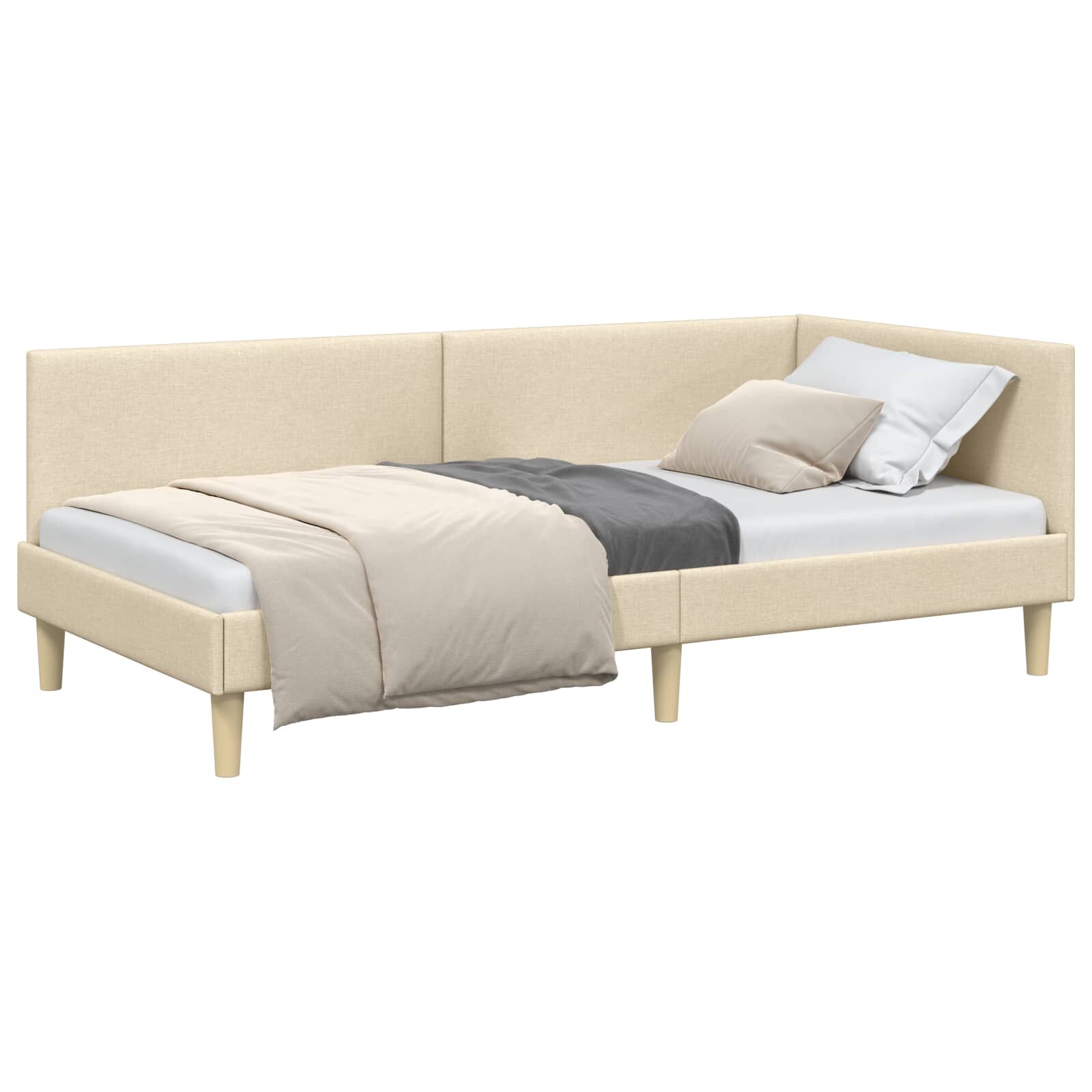 vidaXL Sarokágy keret Krém 90 x 190 cm Szövet