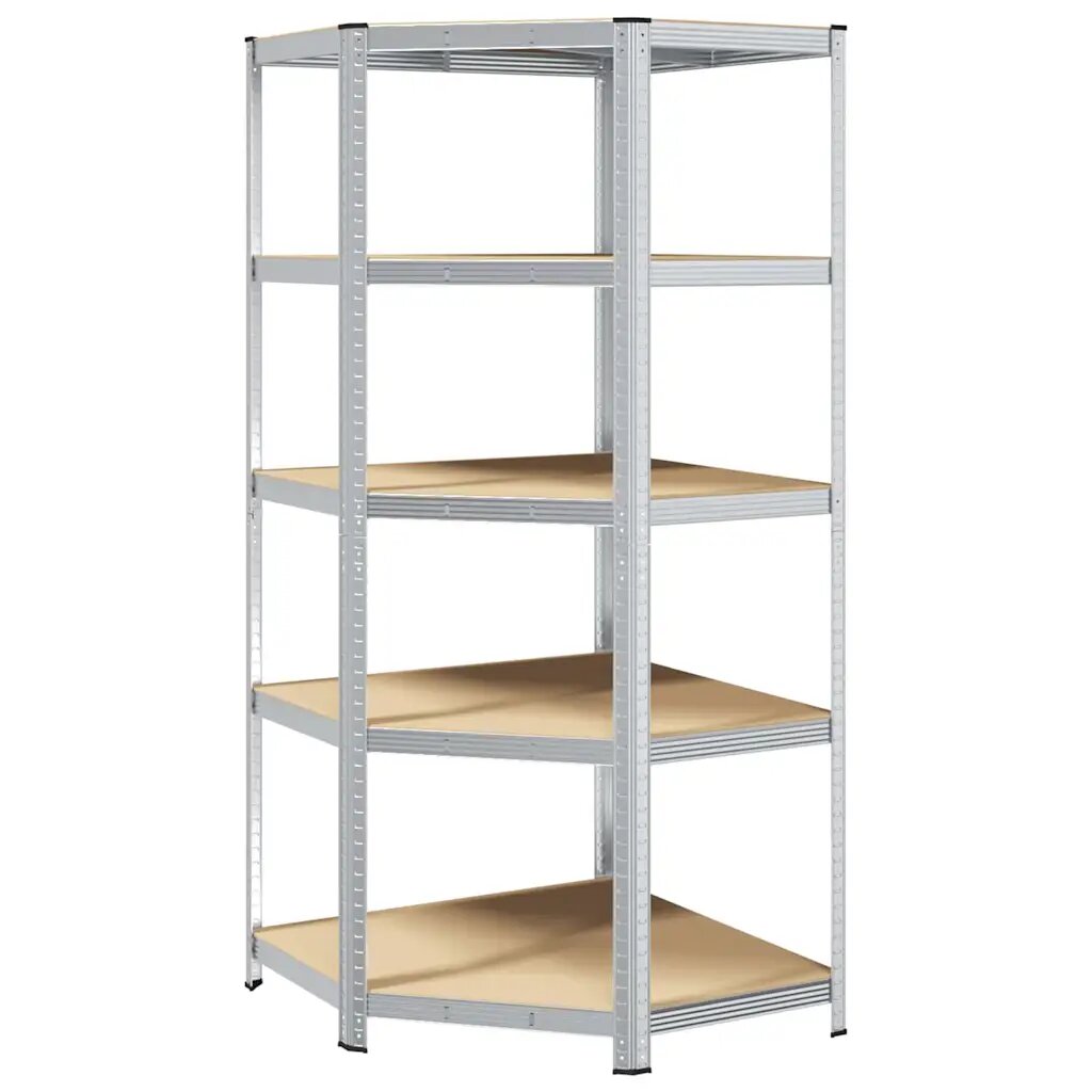 vidaXL Sarokpolc polcokkal tárolóval Ezüst 90 x 90 x 198 cm Szerelt Fa