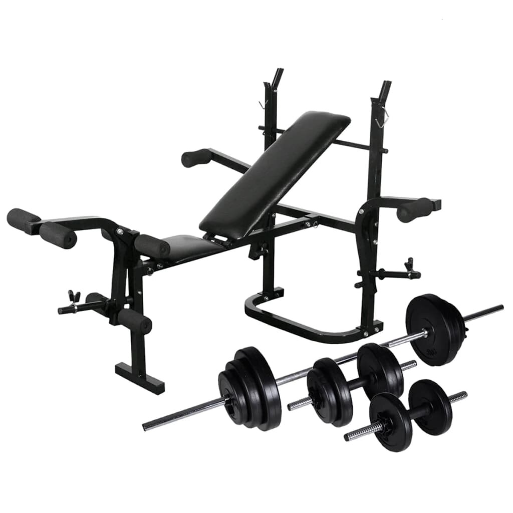 vidaXL súlyzópad állvánnyal/egykezes és kétkezes súlyzószettel 305 kg