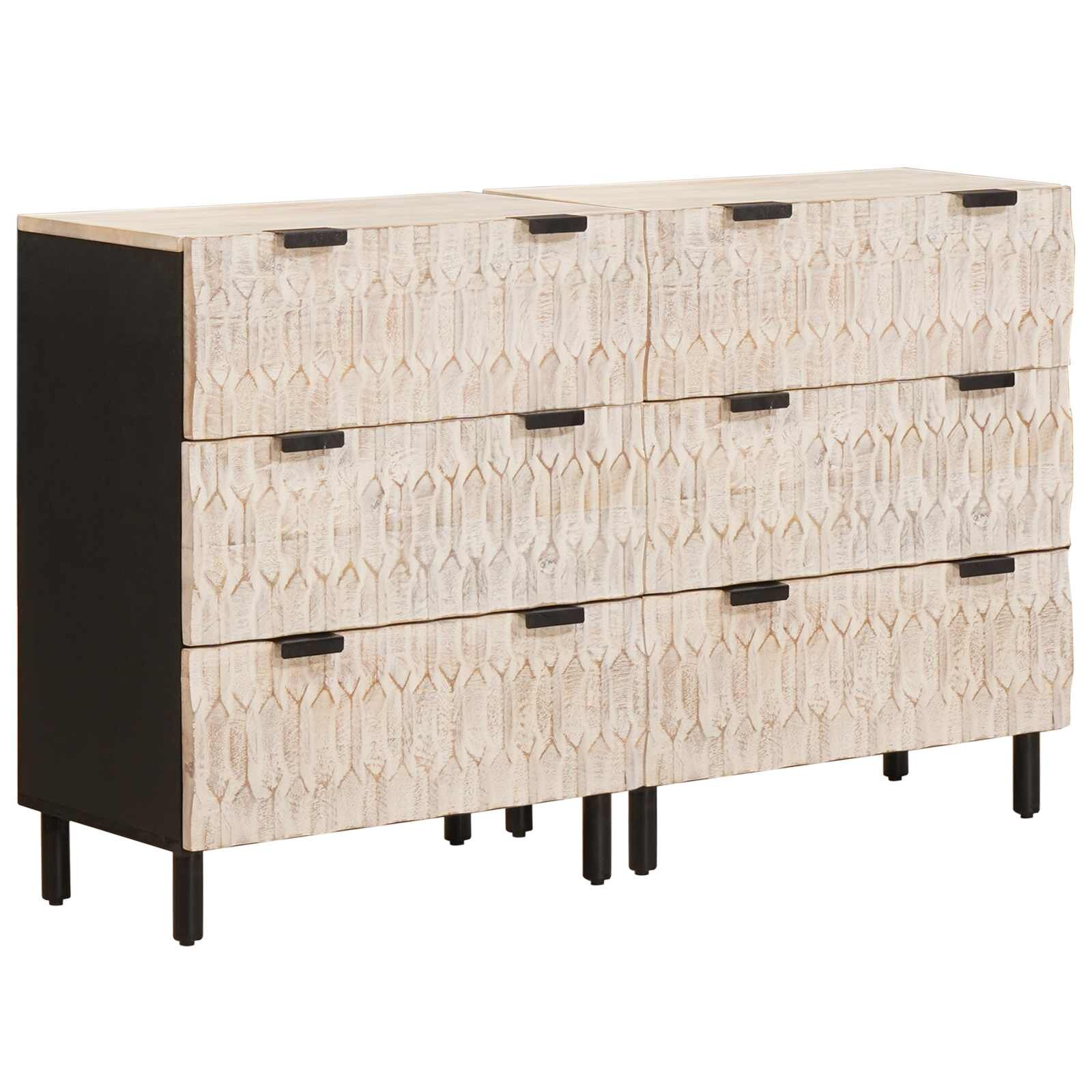 vidaXL Széf 2 db 60 x 33 x 75 cm Tömör Mangófát Fehér mosott felület