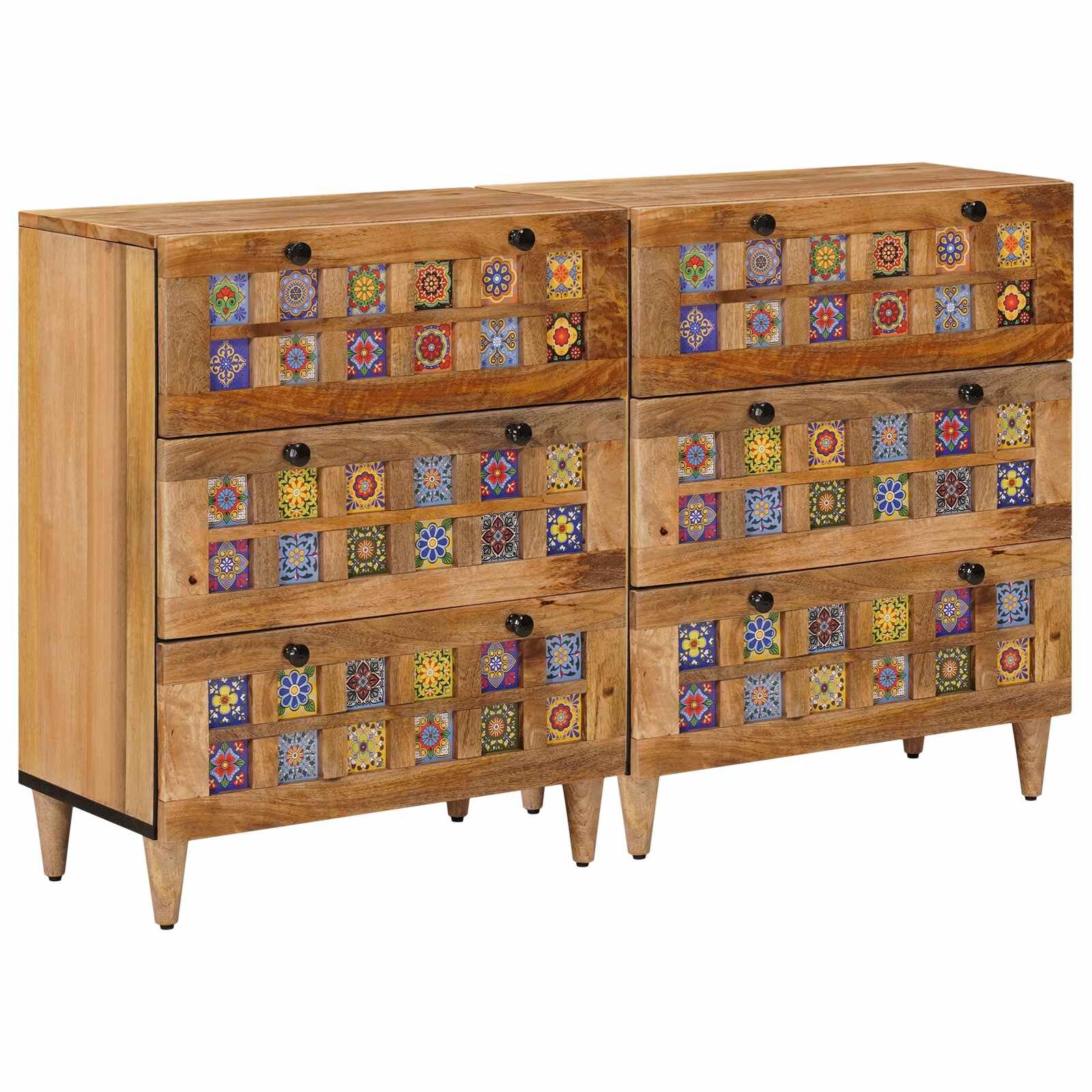 vidaXL Széf 2 db 60 x 33 x 75 cm Tömör Mangófát Természetes