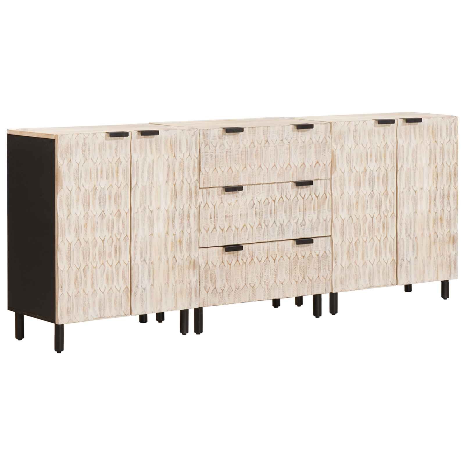 vidaXL Széf 3 db 60 x 33 x 75 cm Tömör Mangófát Fehér mosott felület