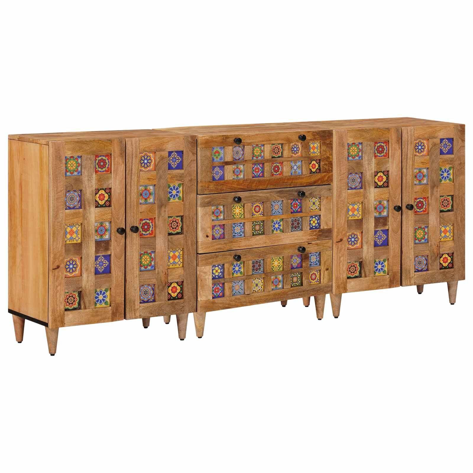 vidaXL Széf 3 db 60 x 335 x 75 cm Tömör Mangófát Természetes
