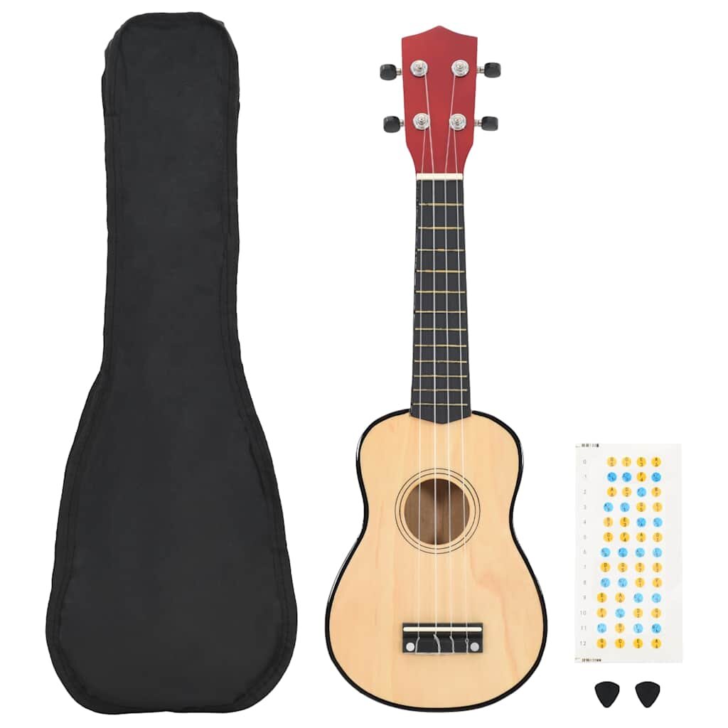 vidaXL természetes soprano ukulele készlet táskával gyerekeknek 21