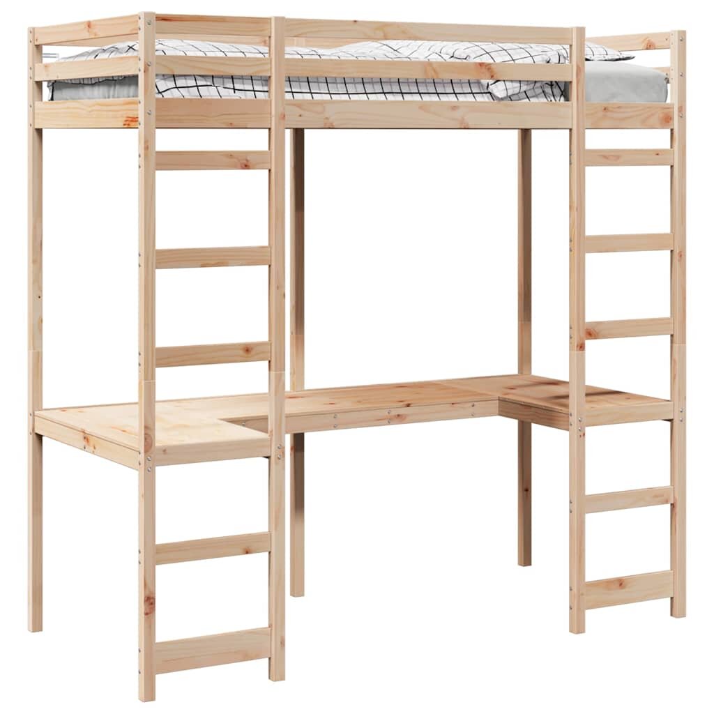 vidaXL Tetőtéri ágykeret Természetes 80 x 200 cm Tömör fenyőfa