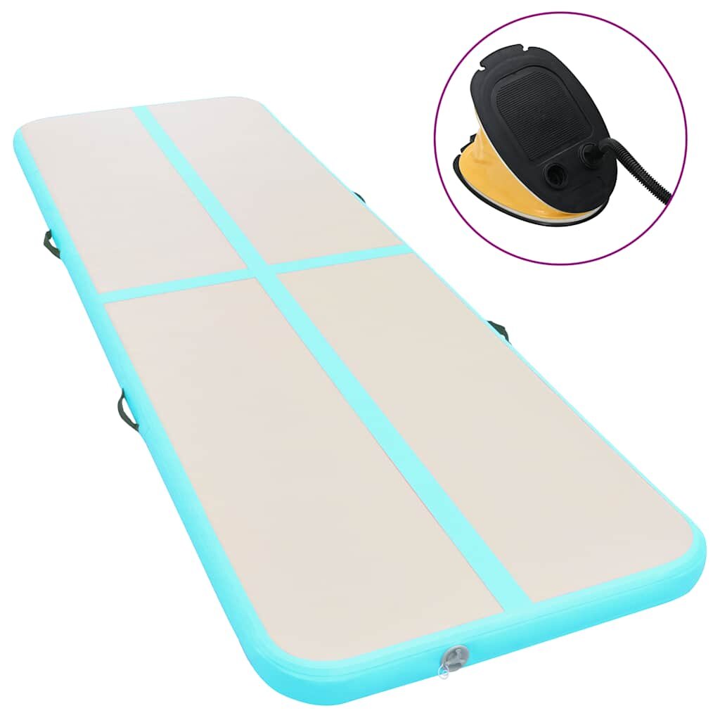 vidaXL zöld PVC felfújható tornaszőnyeg pumpával 400 x 100 x 10 cm